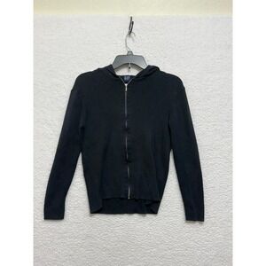 GAP Black Ribbed Knit Full Zip Hoodie Sweater Womens XS‎